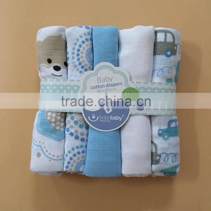 100% cotton print baby diaper 5pcs sets