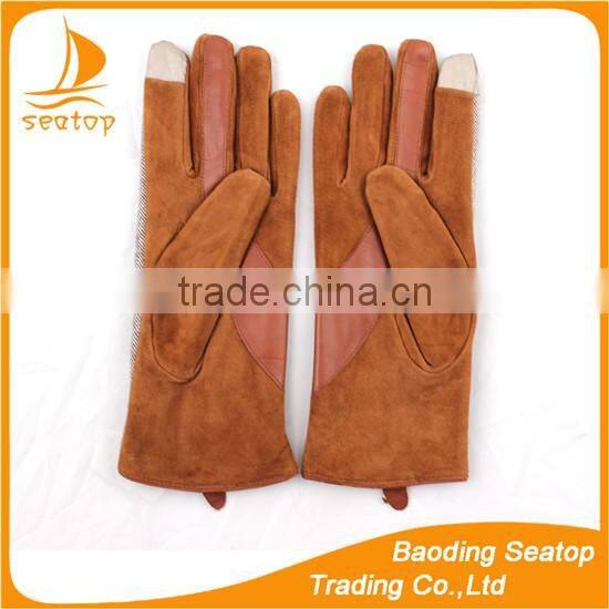 women and ladies sheep suede and Houndstooth fabric touch screen gloves