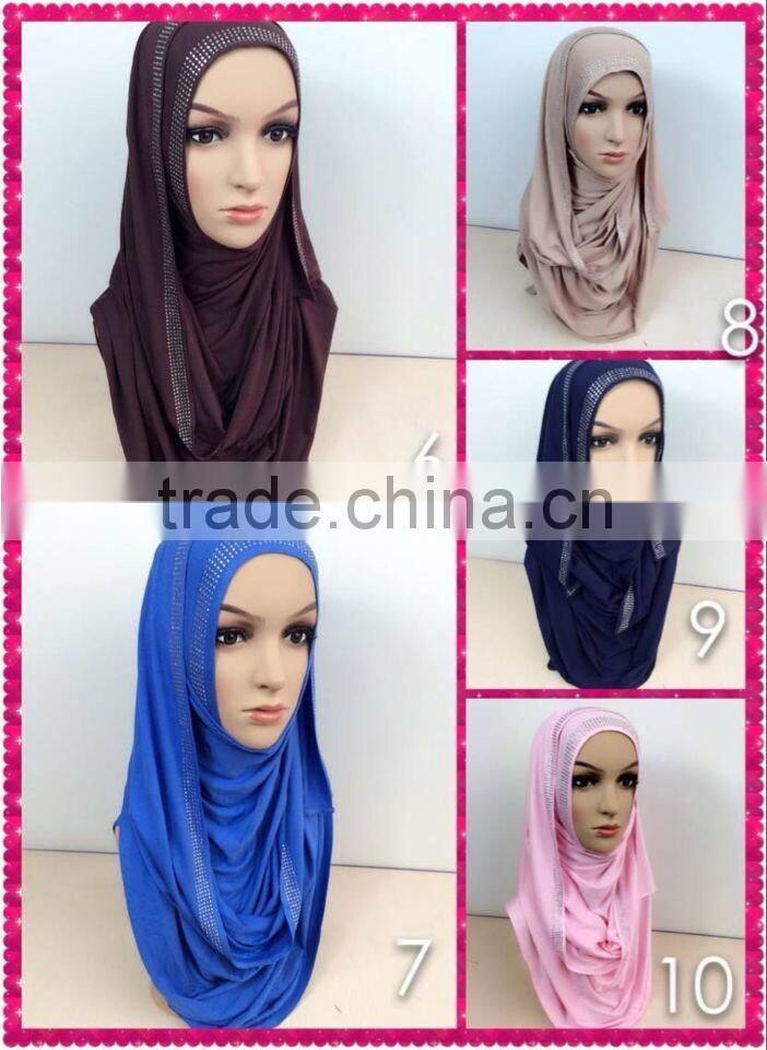 JL072 latest cotton jersey scarf with rhinestones