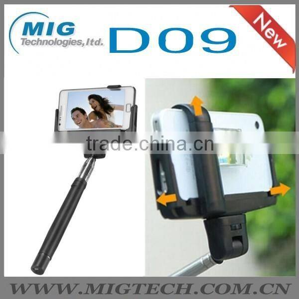 New arrival D09 with mirror monopod selfie stick, monopod with bluetooth shutter button for camera and mobile phone