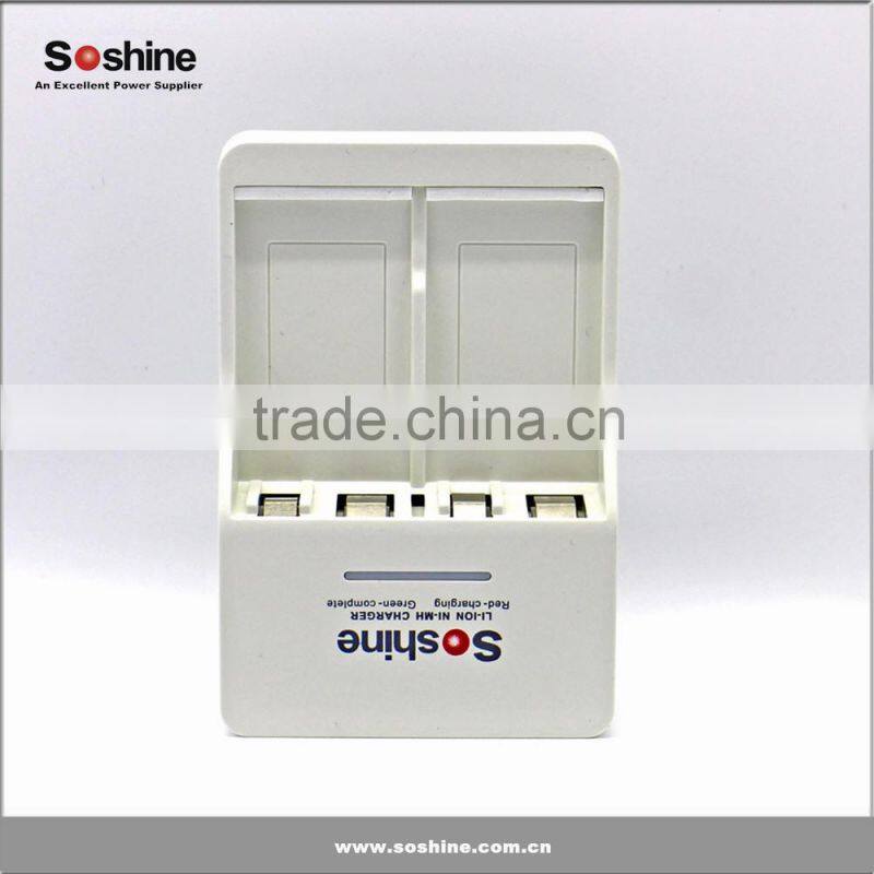HOT SALE!!! Soshine 9V Li-ion Ni-MH NI-CD Battery Charger with 650mAh Lithium-ion Rechargeable 9 Volt Batteries