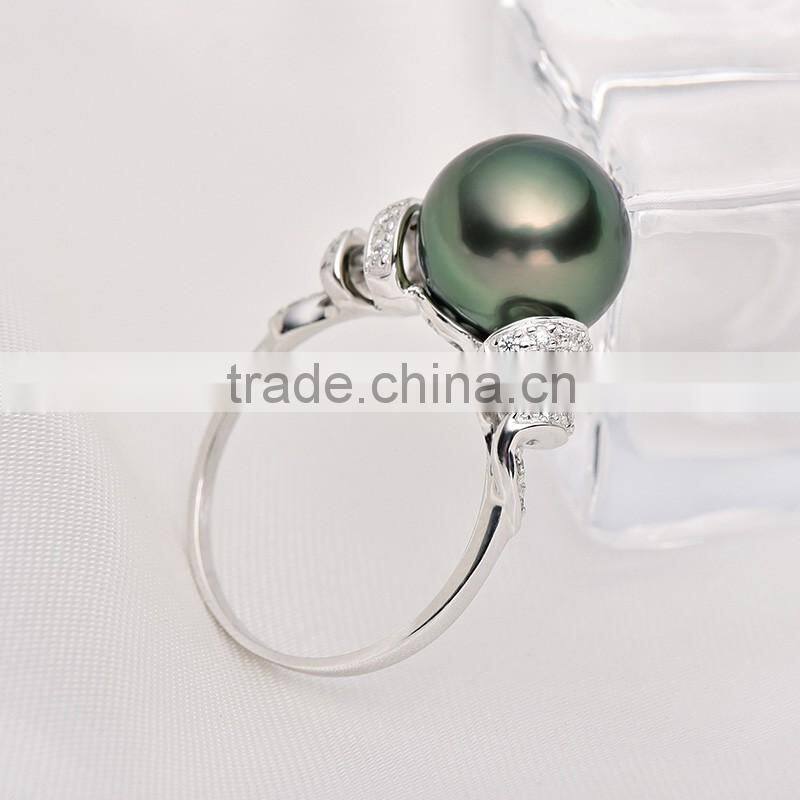 Wholesale tahitian 11mm black pearl wedding ring