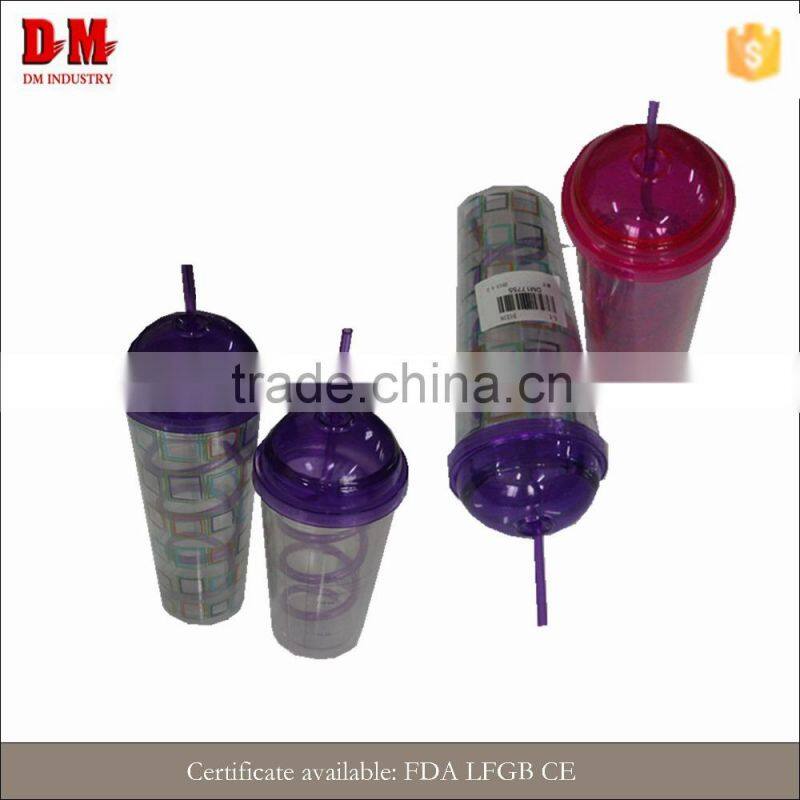 China round cap 450ml in public area wholesale recycling plastic drinking cup with straw