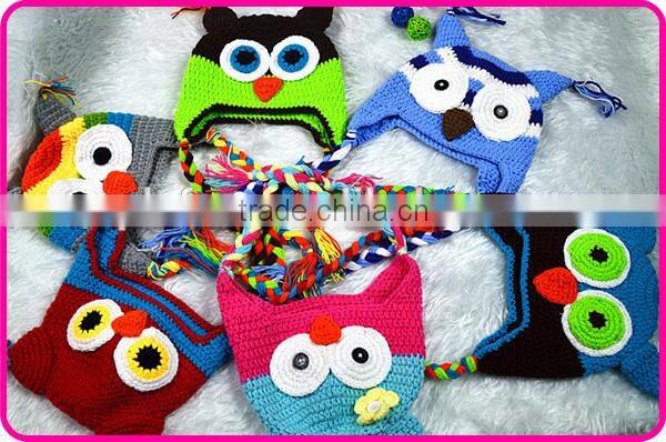 wholesale handmade cotton crochet kids animal winter hats
