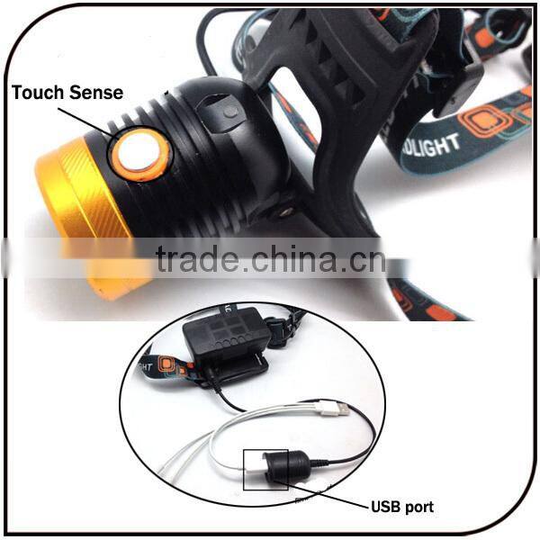 2014 hot sale fishing light with power bank function touch sensing headlight