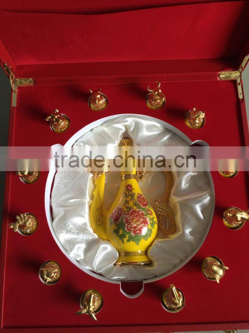 12 zodiac yellow ceramic wine cups,artistic ceramic cup