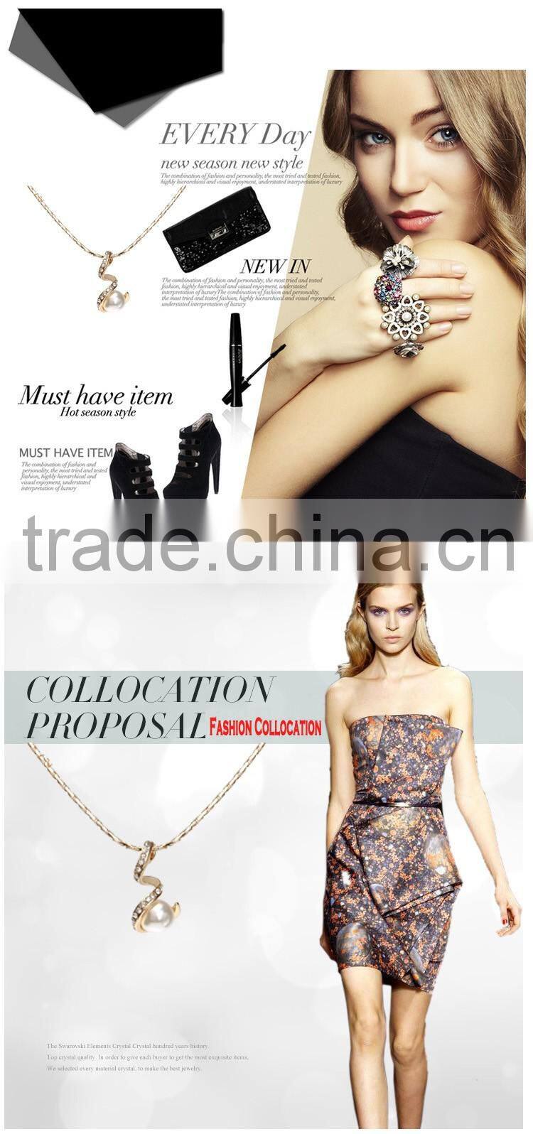 Fashion 18k Austrian Crystal Gold Plated Pearl Necklace For Women