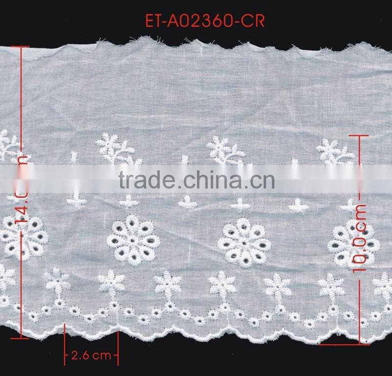 Width 14.0 Centimeter Flora White Cotton Trimming Lace