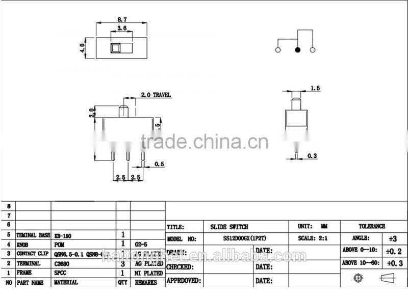 china supplier 3pin switches electronics switch slide switch