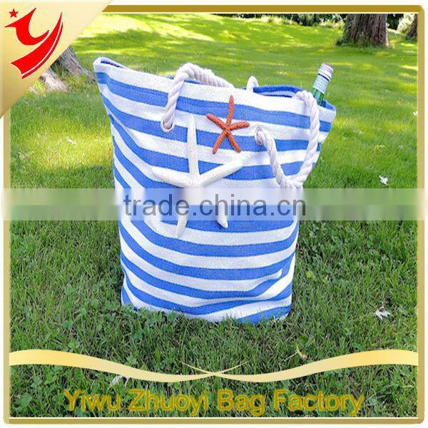 Nautical Stripe Beach Bag with Rope Handles On Vacation