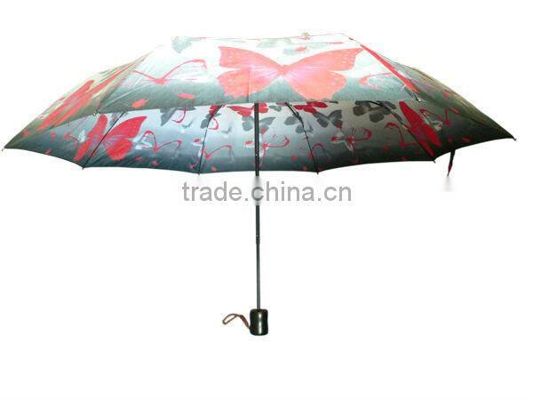 23" China supplier full printing 3 fold butterfly umbrella