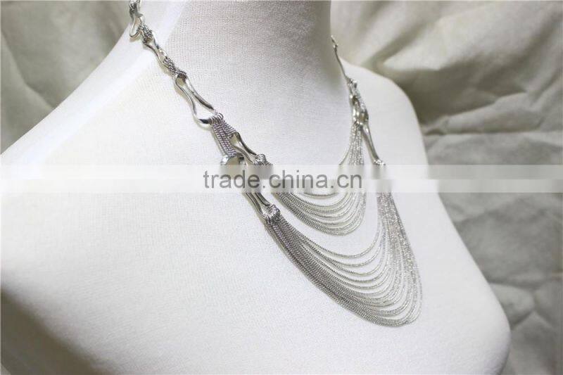 Fashion Silver Multi Row Chain Pendant Necklace Bone Metal Double Layered necklace 2016 Fashion Style Wholesale