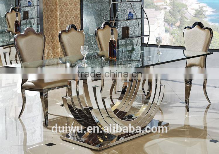 201 steel strong base clear tempered glass top rectangular dining table