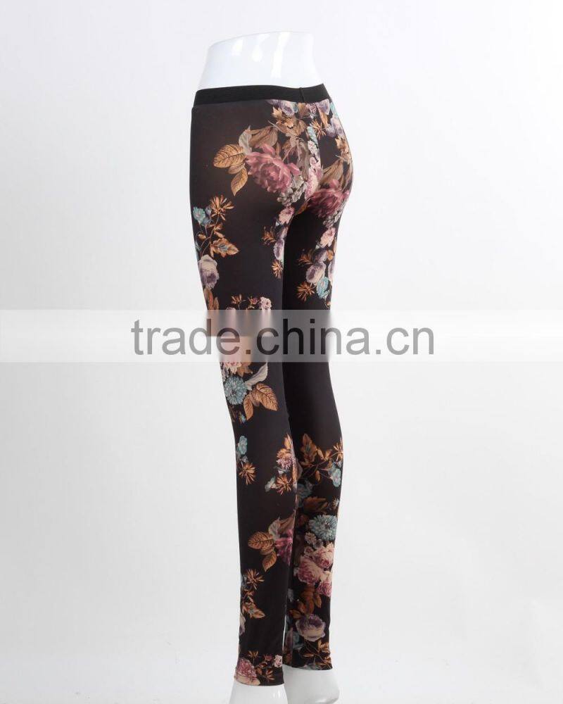 F5W31013 Women Custom Floral Printed Leggings With Stretch Lycra Fabric