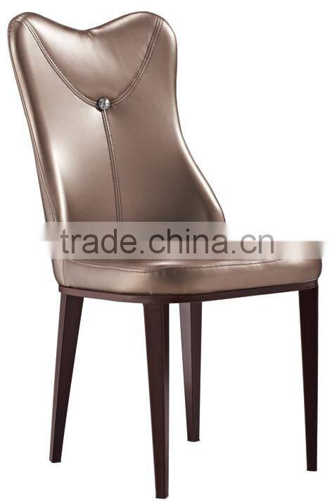 Concaved headrest dinning chair with white glossy PU covering and iron legs