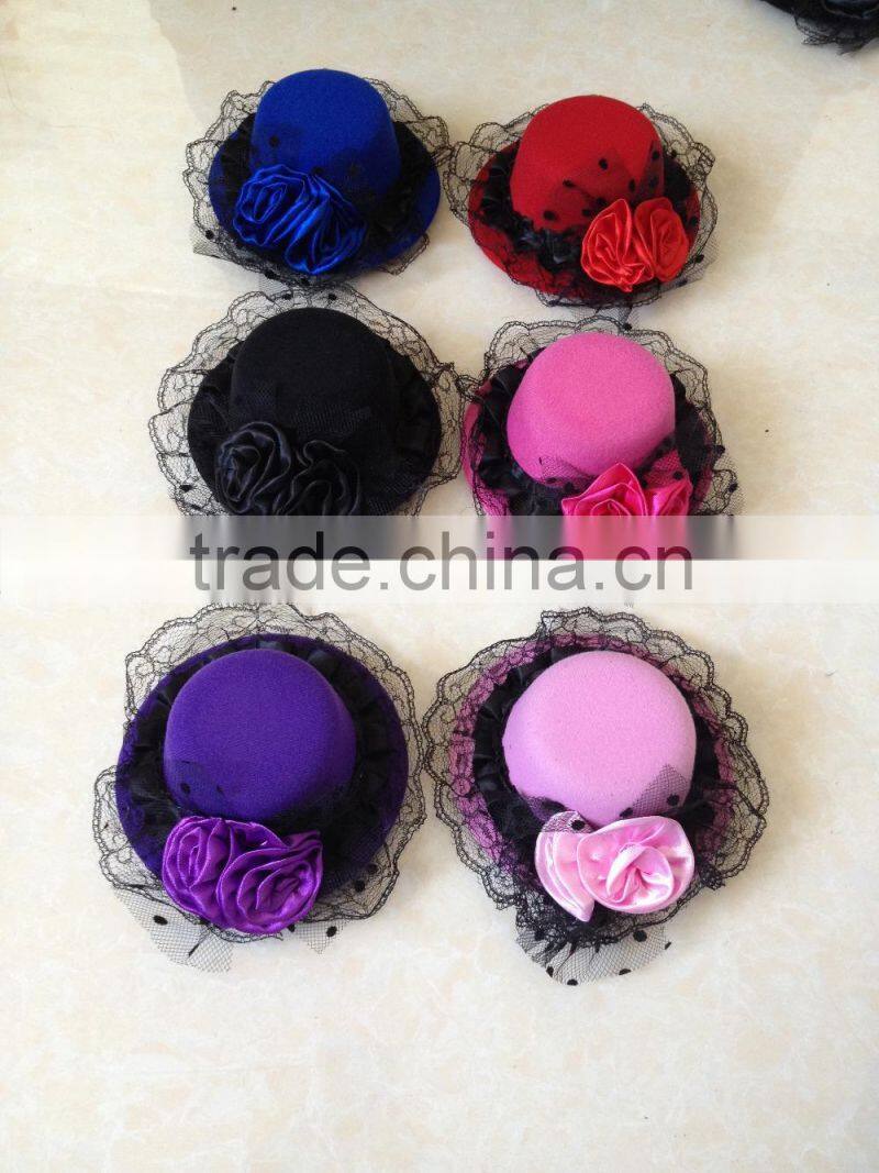 high quality colourful party feather mini top hat with black lace