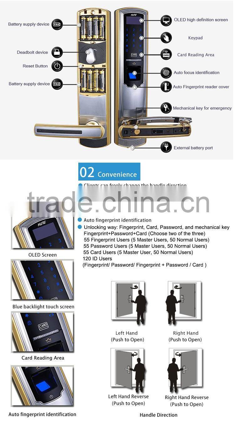 Ce approved biometric fingerprint door lock with access control system