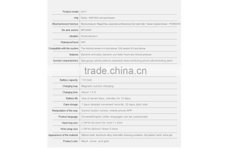 medical care smart bracelet CK11 heart rate blood pressure monitor fitness tracker smart wristband Bluetooth 4.0 Pedometer
