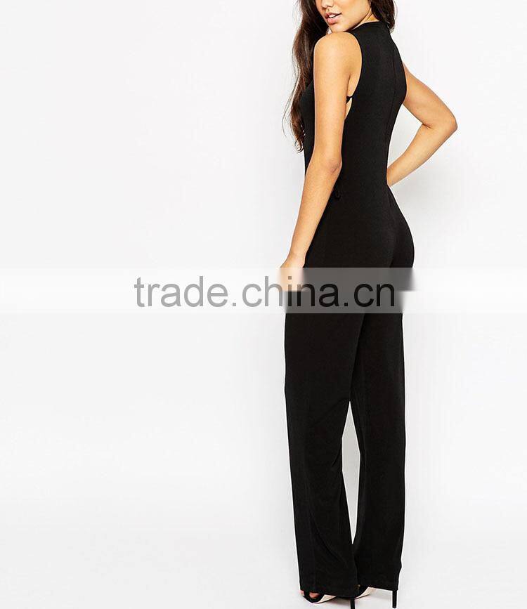 2016 Wholesale Cheap Side Lacing Sleeveless slim jumpsuit playsuit for women