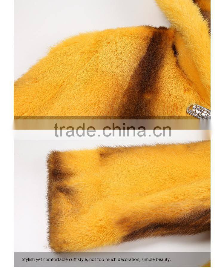 hot sale yellow cross mink coat with hood women warm fur coat for winter