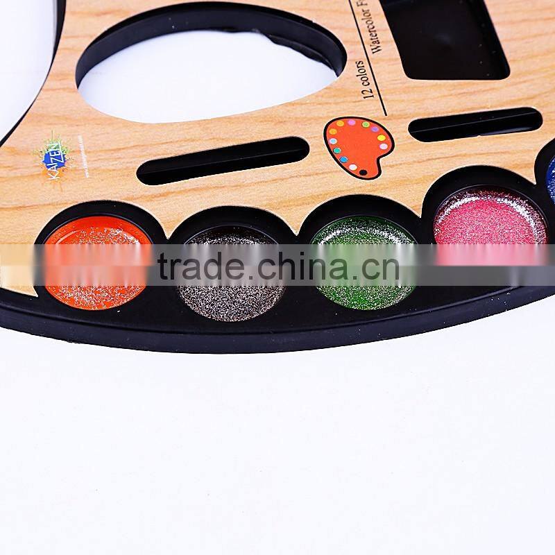 High quality 6 colors dry solid student glitter watercolor cakes for kids watercolor painting