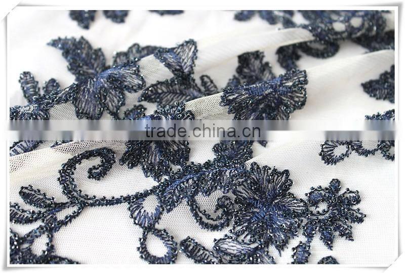 Latest pattern design beads polyester fabric textile for cloths or dress