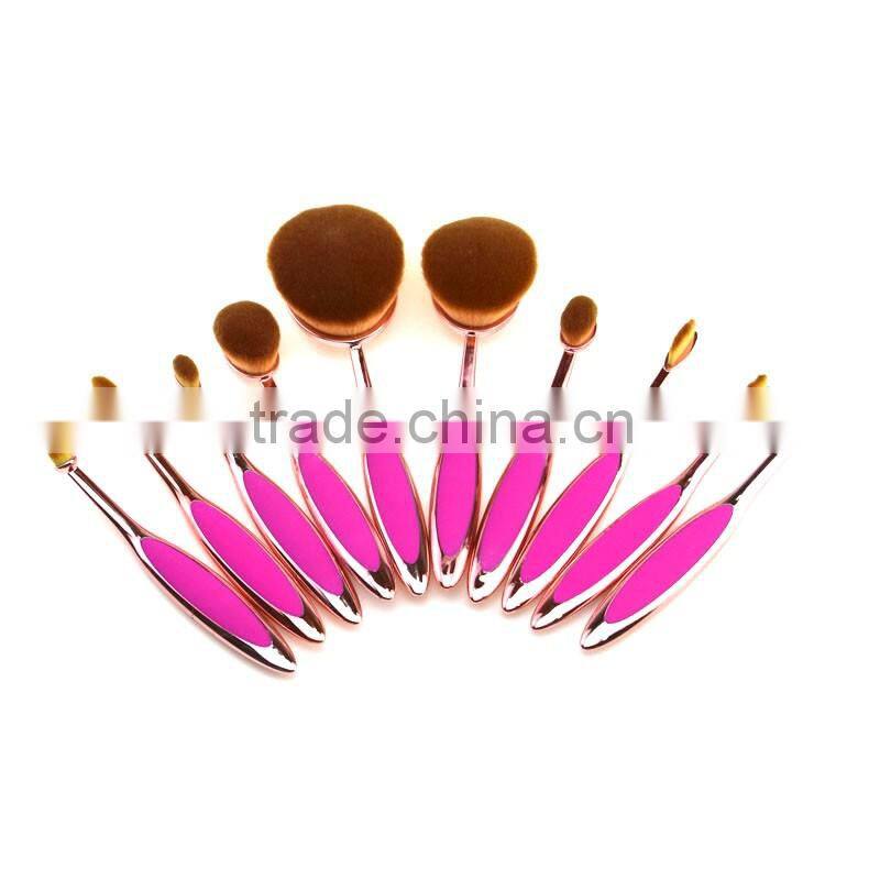 Synthetic hair pink hot selling oval makeup brush set 10pcs manufacturer