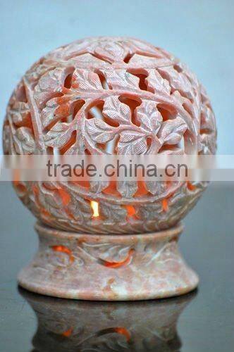 hand carved soap stone candle holder-lantern