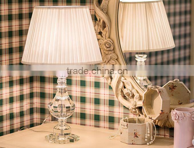 Luxury clear K9 crystal carving table lamp with white lampshade