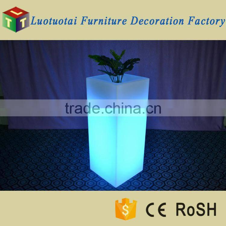 45*45*110cm square tall PE plastic outdoor LED light up flower pot for garden decor