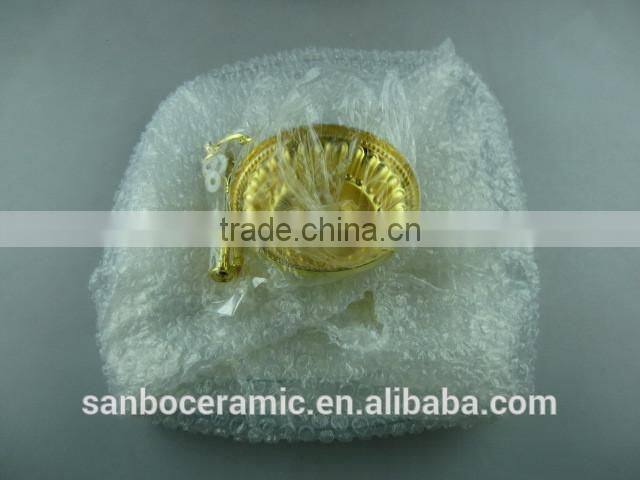 Wholesale glass cake stand, two tier golden glass cake stand with flower decoration