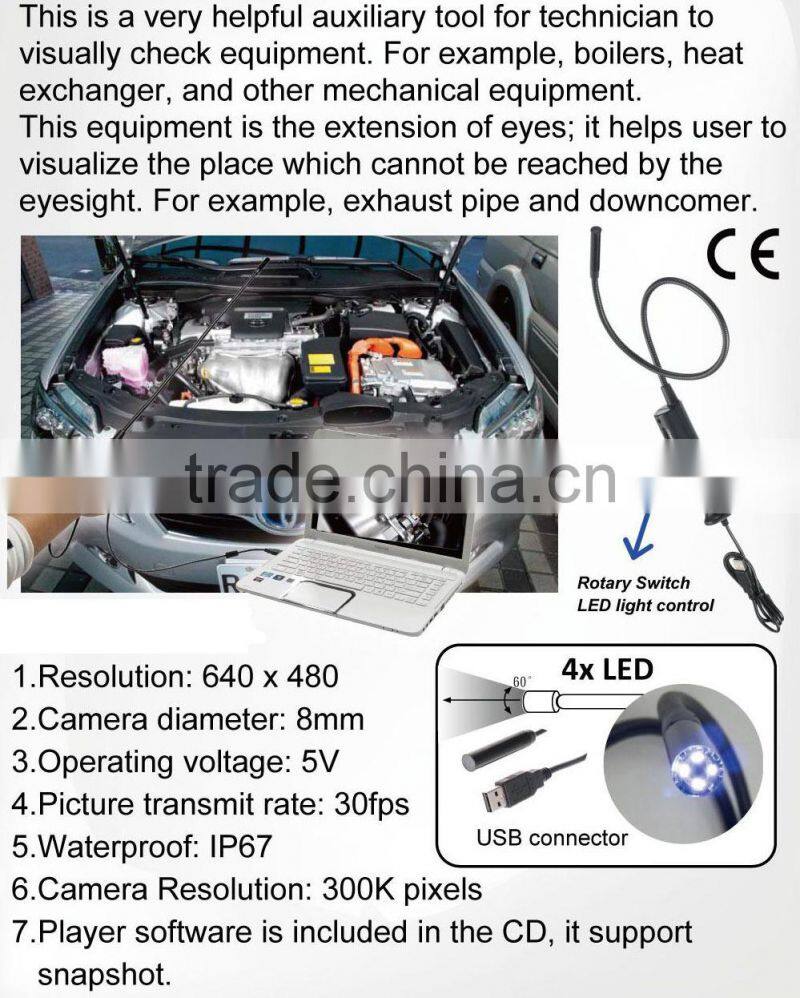 Taiwan Tools-4 LED light USB driver Inspection Endoscope & Borescope Camera with flexible snake tube for PC