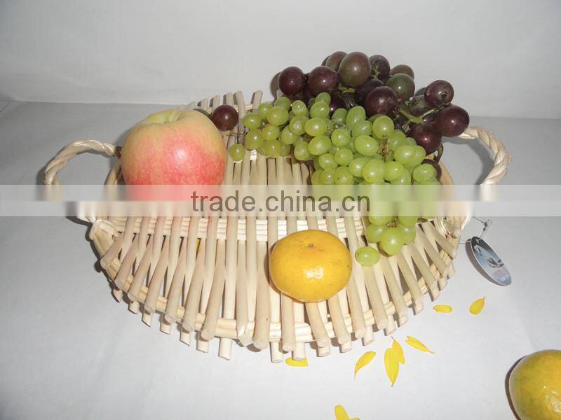 Willow Wicker Shallow Tray Basket with holder