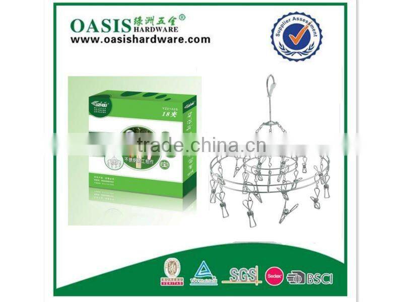 Stainless steel clothes hanger Clothes hanger;Laudry clips hanger;stainless steel clips hanger clothes hanger with 18 pegs