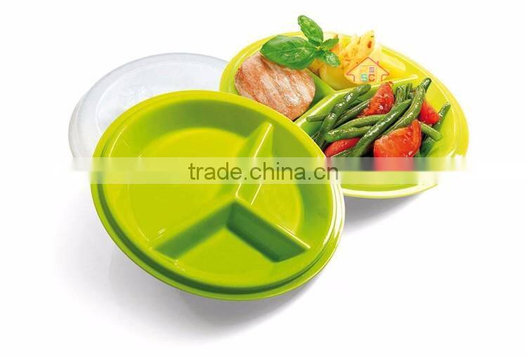 3-compartment meal prep plastic microwave portion control plates section divided dish with air vented lids