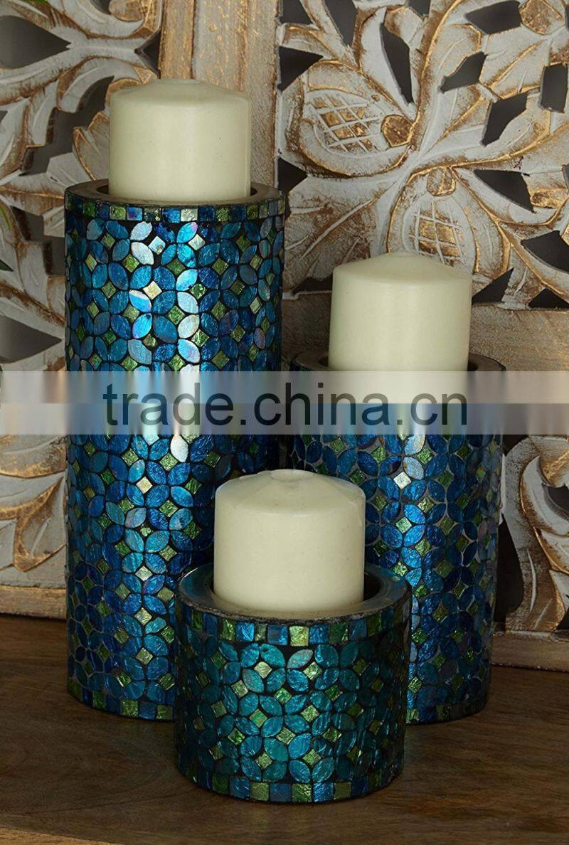 Fashion Blue Metal Mosaic Candle Holder