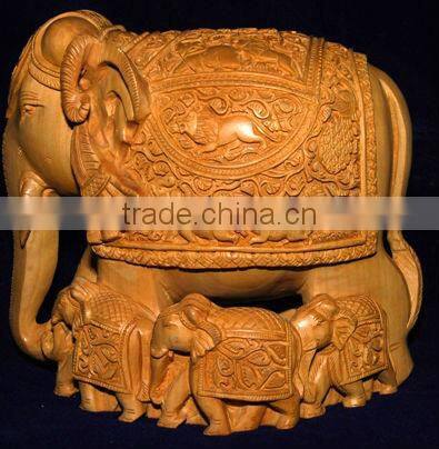 Wooden carved elephant set
