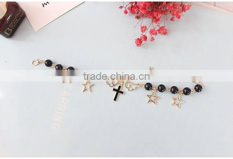 angel wing planet cross star charms bracelet pearl bead linked bracelet