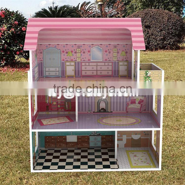 New design 3 floor toddlers pretend toys wooden miniatures and dollhouse W06A234