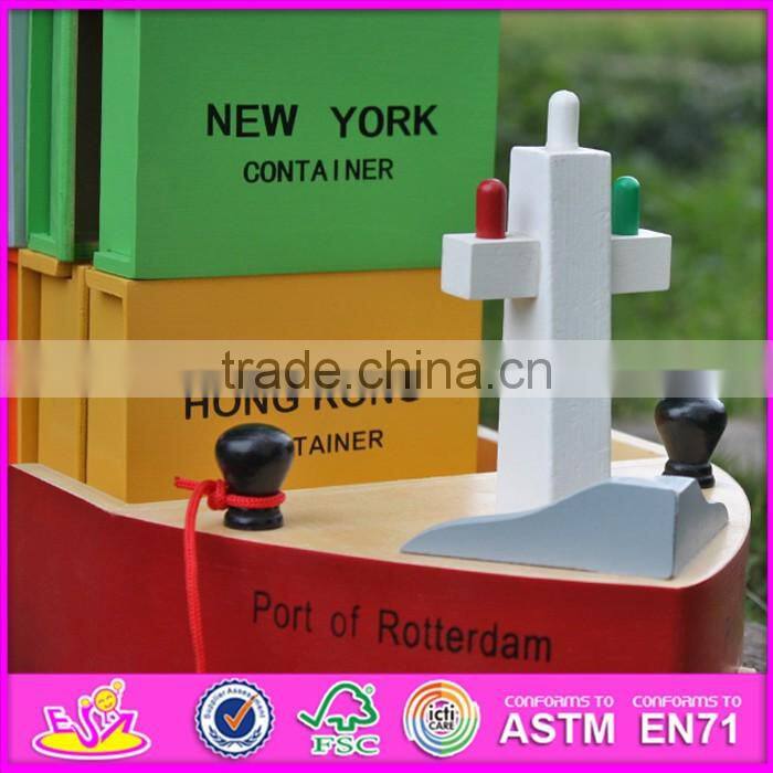 2016 new design funny children wooden toy container ship W04F006