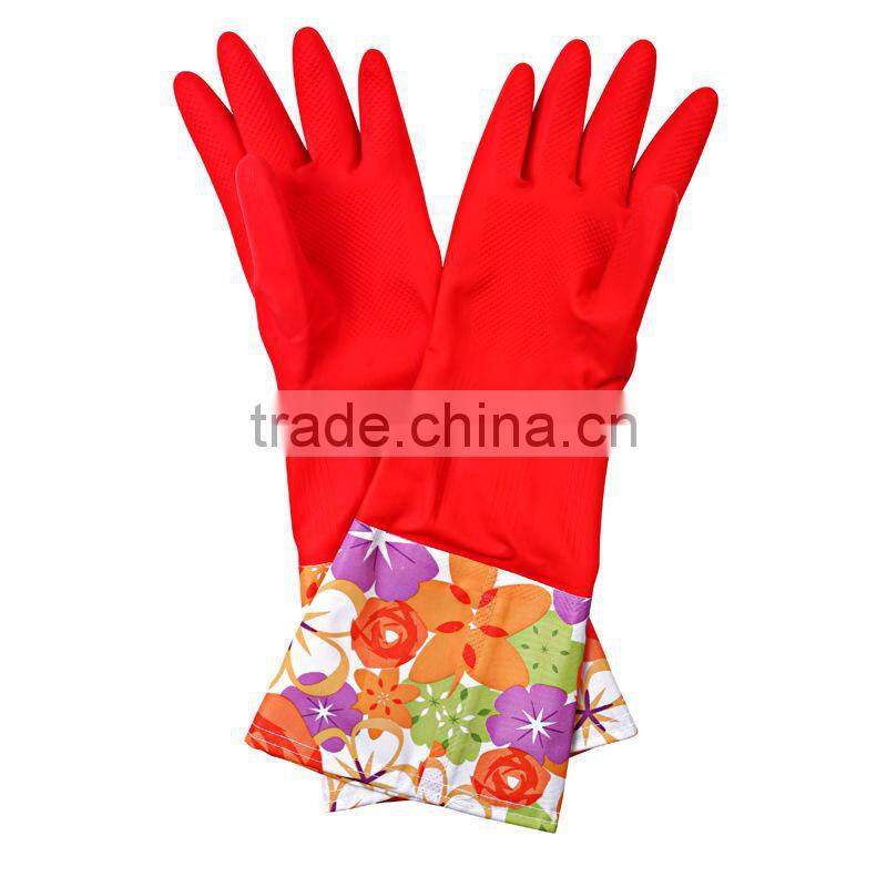 Household dish cleaning colorful long protective latex gloves,warm fleece-lined latex gloves