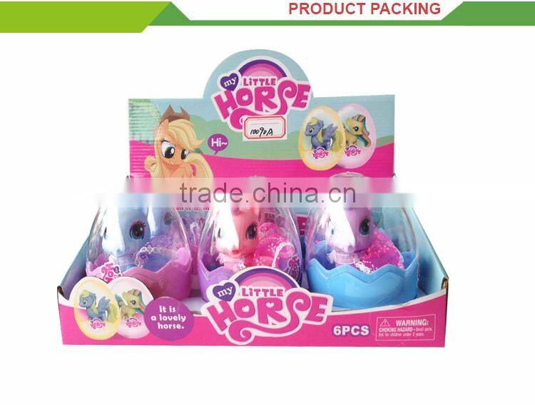 Hot sale cartoon eggs set kids play mini rubber toy horse