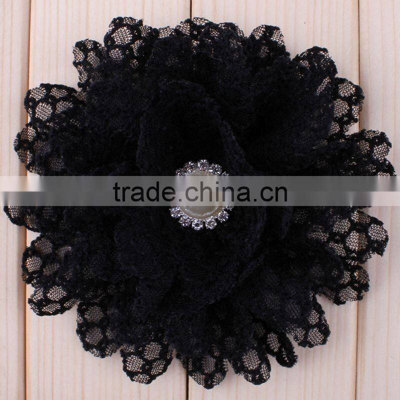 fabric flower with pearl beads center for kids hair accessories