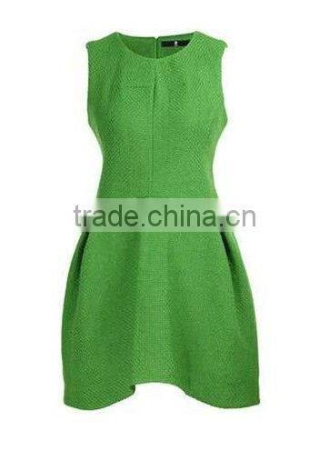 top fashion knitted dress design slim fit green color puff bottom prom dress for girl