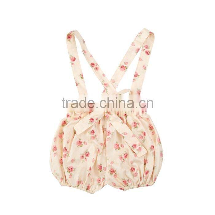 2017 Newest Cotton Baby Clothes Flutter Sleeve Top Suspender Shorts Girls Outfit