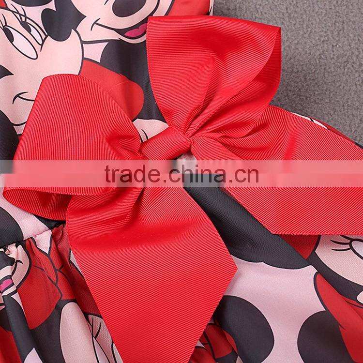 YAKUYIYI Girl's Red Cartoon Print Bow A-Line Dress for Sale