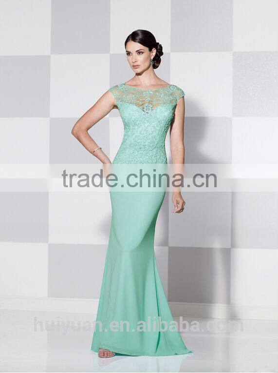 elegant sky blue lace cap sleeve satin A-line scoop neck mother dress pakistani bridal dresses