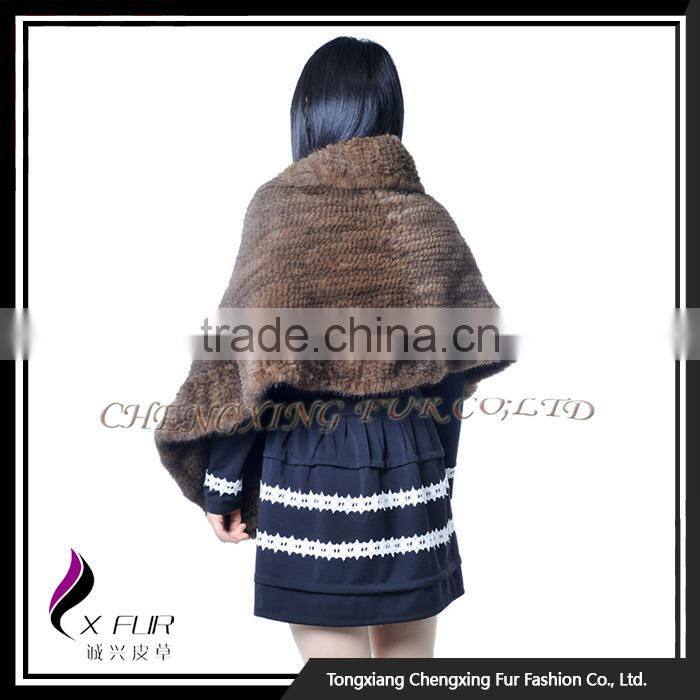 CX-B-M-105A Brown Color In-Stock 2016 New Design Knitted Mink Fur Women Fur Shawl