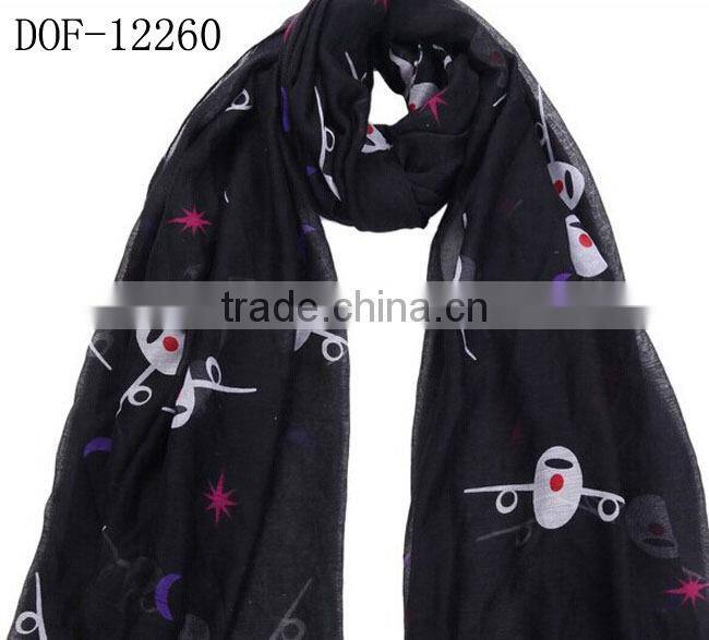 Fashion popular chiffon polyester print plane hot scarf