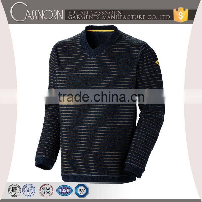factory price blend knit stripe slim fit pullover mens black v neck sweater